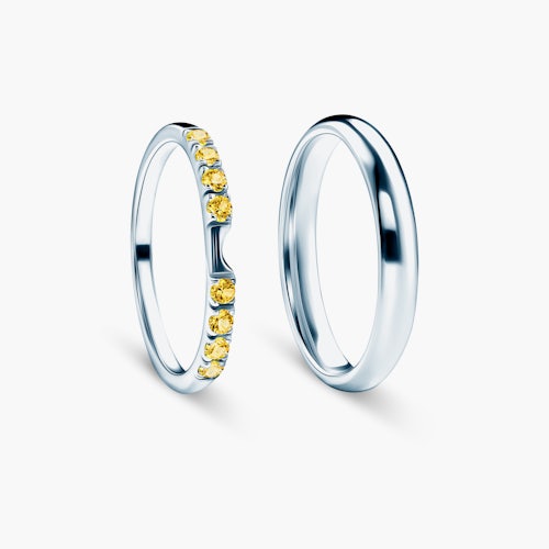 Obrączki The Journey: białe złoto, żółty szafir, półokrągłe, 2 mm i 3 mm